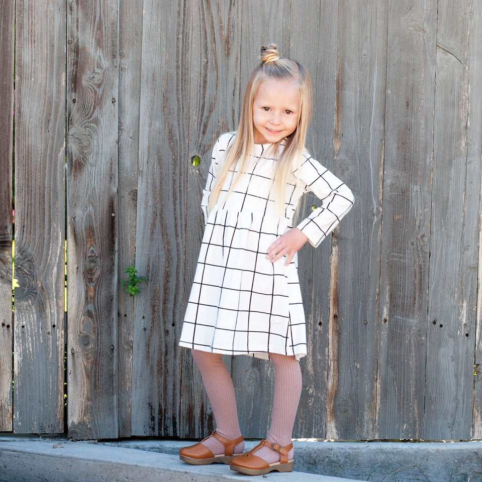 Girls White Grid Dress 18 M to 5T
